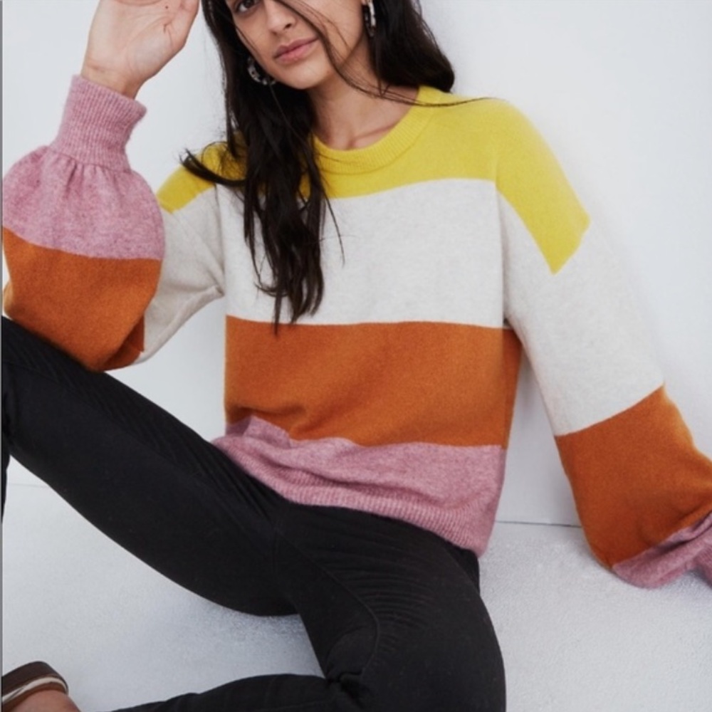 Striped Gladwell Balloon-Sleeve Pullover Sweater